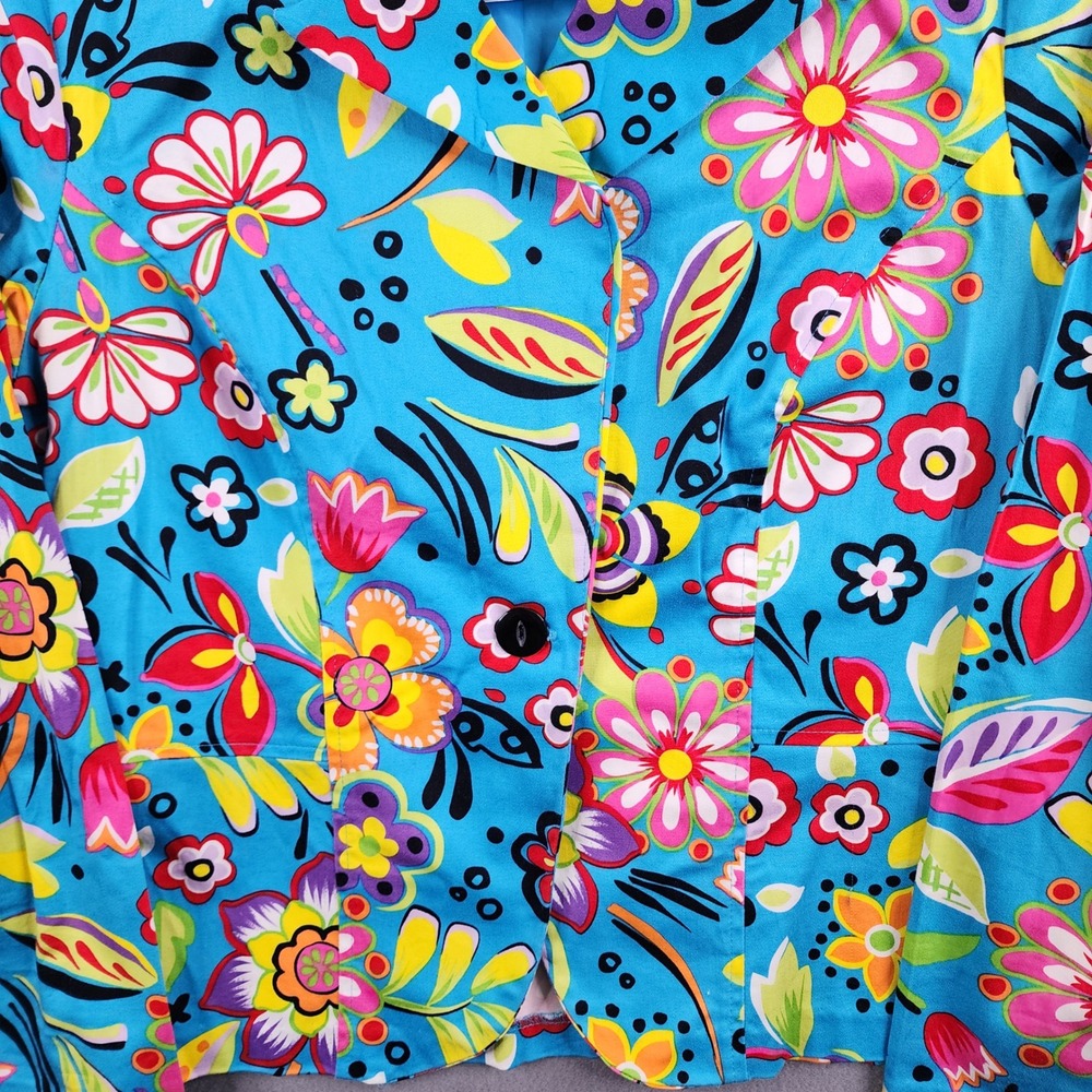 Bamboo Traders Womens Bright Floral Blazer Jacket Colorful Button Front Medium - Picture 5 of 14